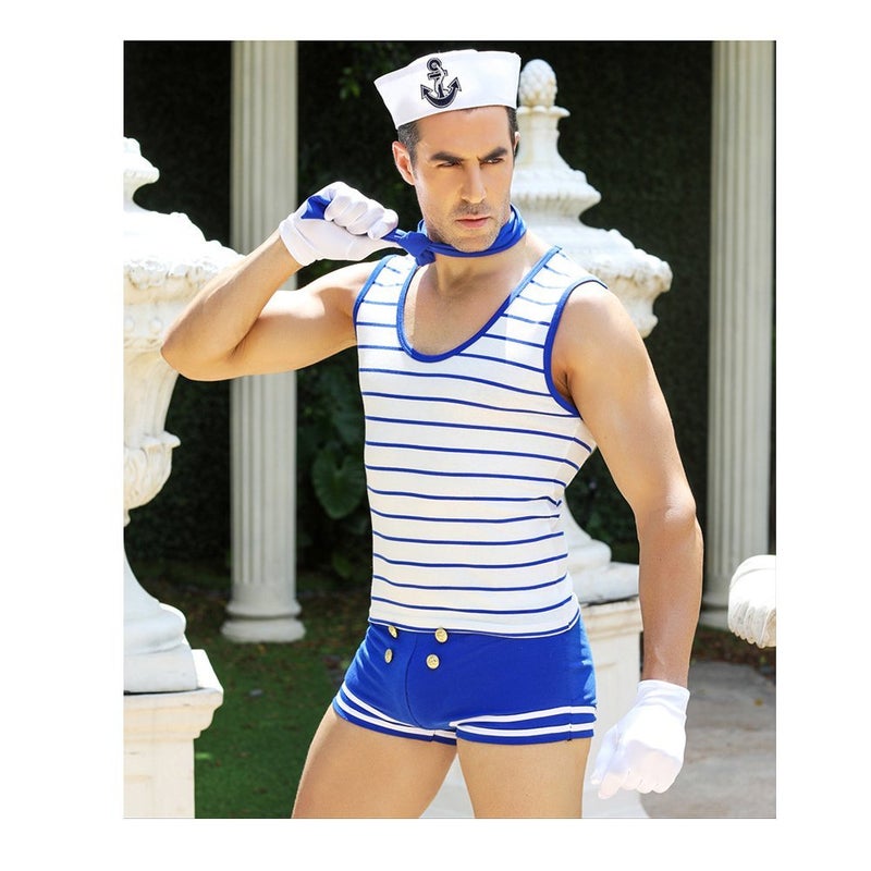 BlueSpace Men's Sailor Costume Sexy Cosplay Uniform Set Outfit Tie Role Play Costumes Lingerie for Halloween Party, Large - Image 3